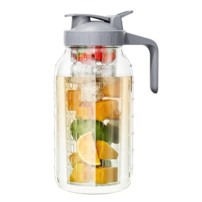 64 oz Mason Jar Pitcher, Glass Pitcher with Lid for Sun Tea & Iced Tea - color: Charcoal Gray, size: 64 Ounces
