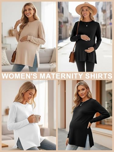 3 Pack Maternity Relaxed Fit Split Side Long Sleeve Shirts - size: Small