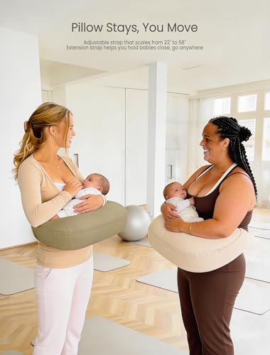 lulumoon Muslin Nursing Pillow Covers: with Strap for Snug Fit & No Sliding - color: Cream & Olive