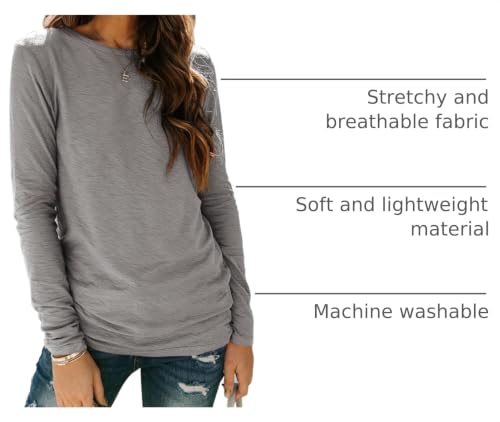 Sherosa Womens T-Shirts Long Sleeve Crew Neck Shirts Basic Tee Tops Blouse - color: A Grey, size: Large