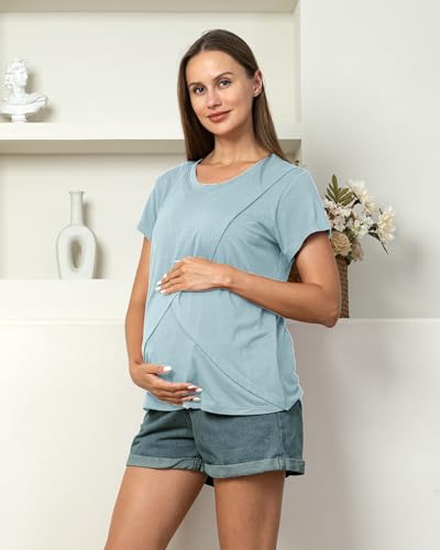 Rnxrbb 3 Pack Nursing Tops for Women Maternity Breastfeeding Shirts - color: Gray Stripe&light Blue&l Green, size: Medium