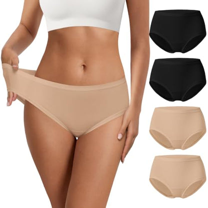 NIASOUL Women's Modal Underwear Seamless Soft Full Coverage Panties Briefs - color: 4p-2p Black+2p Skin, size: Large