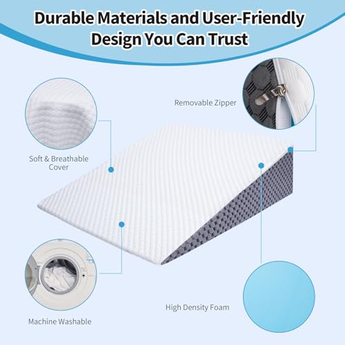 Wedge Pillow 5in Bed Wedge Pillow for Sleeping, Snoring, Back Support, After Surgery, Triangle Pillow, with Washable Cover, White - size: 5in