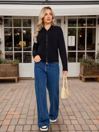 Cardigan Sweaters for Women - Baseball Collar Winter Sweater Jacket - color: Black, size: Medium