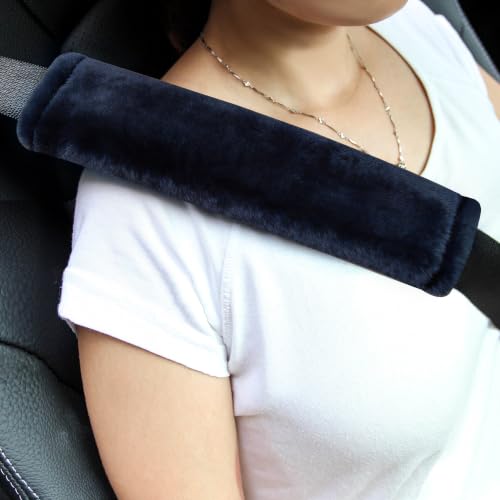Amooca 2-Pack Soft Furry Universal Seatbelt Cover Car Shoulder Pad - color: Dark Blue, size: 10.5in 2pack