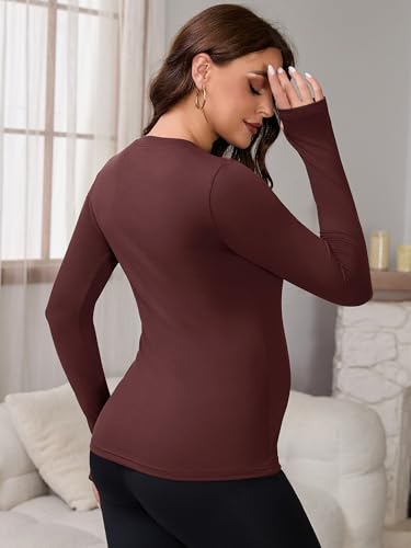 Women Maternity Stretchy Fitted Crew Neck Long Workout Tops - color: Dark Red, size: Small