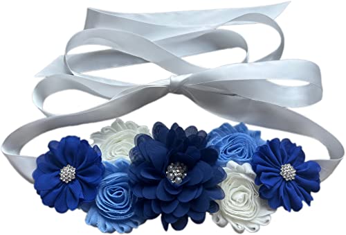 Flowers for Sashes Maternity Pregnancy Sash Belt for Baby Shower Wedding Bride - color: Royal Blue