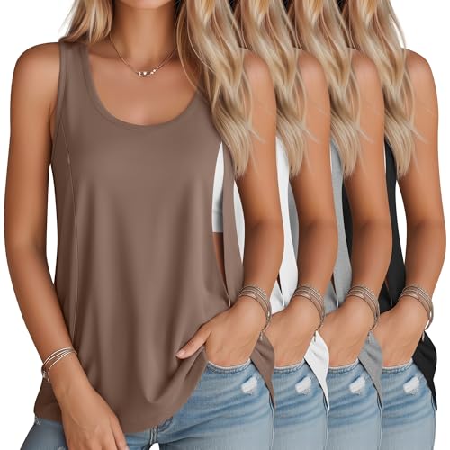 4 Pack Women's Nursing Tank Tops - color: Black, Light Gray, White, Coffee, size: X-Large