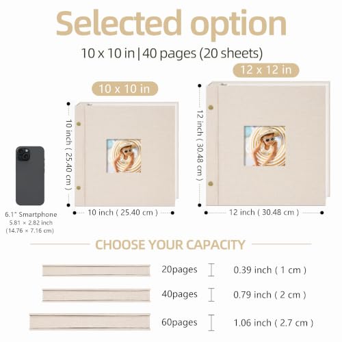 Linen Self-Adhesive Photo Album, 10 x 10, 40 Pages, Black - color: Black, size: 40 Pages (20 Sheets), 10 x 10 Inch