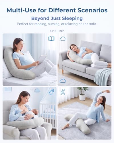 YZ HOME Cooling J Shaped Pregnancy Pillow, Removable Cover - color: J Shaped-grey