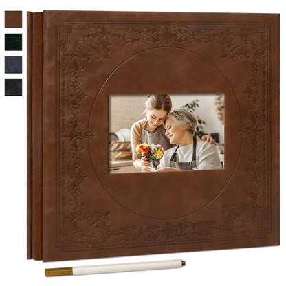 Vienrose Faux Leather Photo Album with Window 30 Sheets Reddish Brown - color: Reddish Brown, size: 30 Sheets/60 Pages