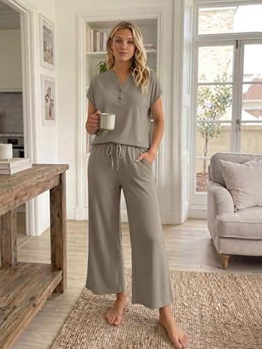 LILLUSORY Women's 2 Piece Lounge Travel Outfit - color: Coffee, size: Small