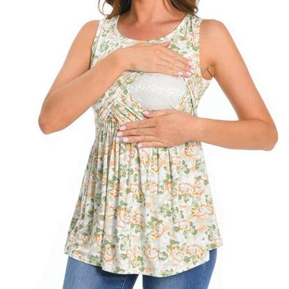 Bearsland Maternity Nursing Tank Tops - color: Khaki&gray Green&green White Flower, size: Small