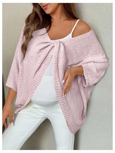 Milumia Women's Maternity Twist Front Sweater Oversized Pregnancy Cardigan - color: Pink, size: Medium