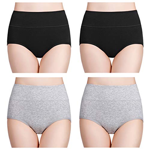 wirarpa Women's Cotton Underwear High Waisted Ladies Panties Full Coverage Briefs 4 Pack (Regular & Plus Size) - color: Black/Heather Gray - Set 5, size: X-Small