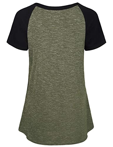 Quinee Womens Short Sleeve Maternity Nursing Tops Raglan Breastfeeding Shirts - color: Green2, size: Medium