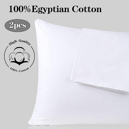 100% Egyptian Cotton Standard Size Pillow Protectors with Zipper Set of 2 - color: White, size: Standard 2pack
