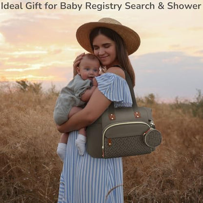 Tenot Diaper Bag Tote, Baby Diaper Bag with Pacifier Case Khaki - color: Khaki, size: Large