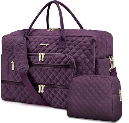 Travel Duffle Bag Weekender for Women - Carry-On Overnight Bag Personal Item Bag with Shoe Compartment & Wet Pocket Large Weekend Tote Bags with Toiletry Bag Hospital Bags for Labor and Delivery - color: Dark Purple