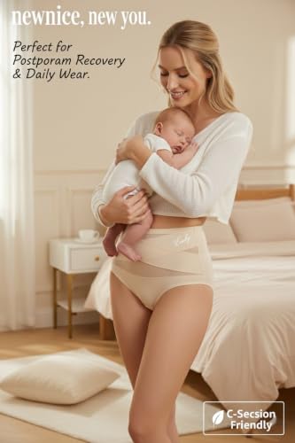 newnice High Waisted Underwear for Women: Tummy Control No-Ride-Up Briefs - color: Black, Black, Beige, Beige, size: Medium