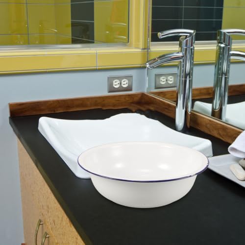 Vintage Enamel Basin, Metal Foot Soaking Tub with Blue Rim