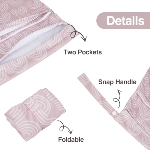 2pcs Waterproof Cloth Diaper Wet Dry Bags with Two Zippered Pockets - color: Pink Rainbows
