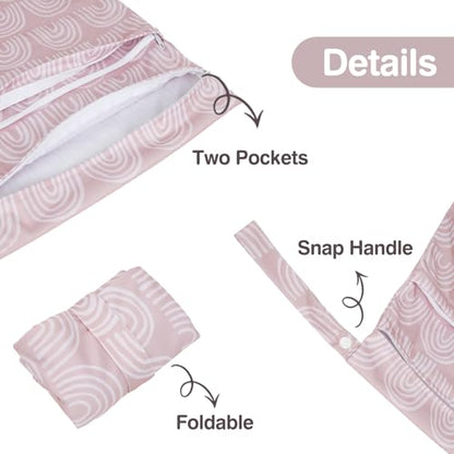 2pcs Waterproof Cloth Diaper Wet Dry Bags with Two Zippered Pockets - color: Pink Rainbows