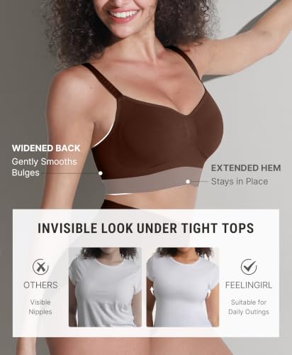 FeelinGirl Bras for Women Comfy Seamless Wireless Bralettes - color: Dark Brown, size: Medium