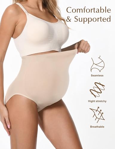 HOFISH Seamless Over-Bump Maternity Underwear, High-Waisted Panties - color: Black+beige, size: Medium