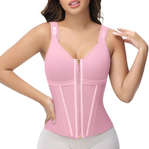 SHAPSHE Waist Trainer Corset for Women Tummy Control Body Shaper with Bra - color: Pink, size: X-Large