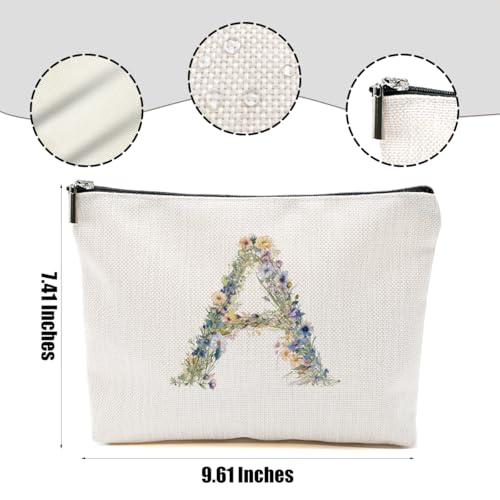 Flowers Initial Makeup Bag Personalized Cosmetic Bag, Letter A - color: Floral A, style: Floral