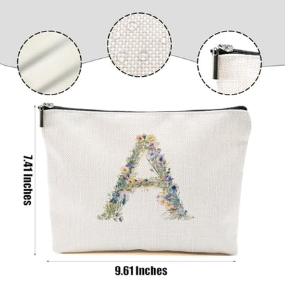 Flowers Initial Makeup Bag Personalized Cosmetic Bag, Letter A - color: Floral A, style: Floral