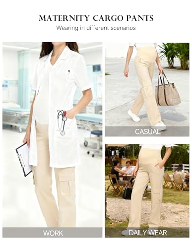 Maternity Quick-Dry Cargo Pants with 6 Functional Pockets - color: Khaki, size: Large