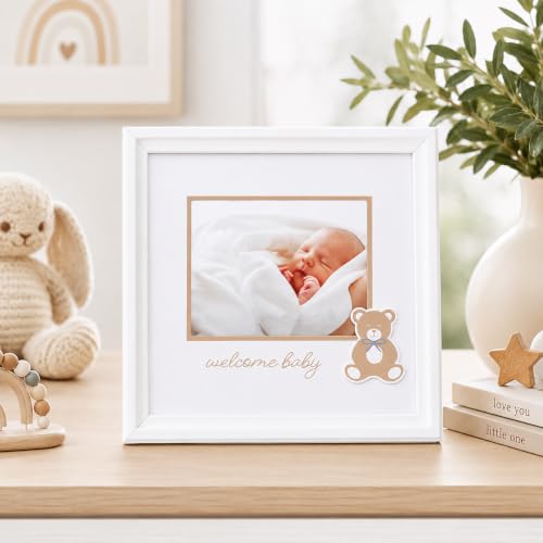Kate & Milo Welcome Baby Photo Frame, Teddy Bear Design, White - color: Welcome Baby Teddy Bear Frame