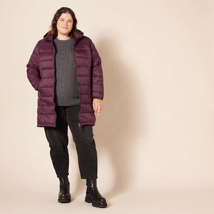 Amazon Essentials womens Lightweight Water-Resistant Packable Hooded Puffer Coat (Available in Plus Size) - color: Burgundy, size: X-Small