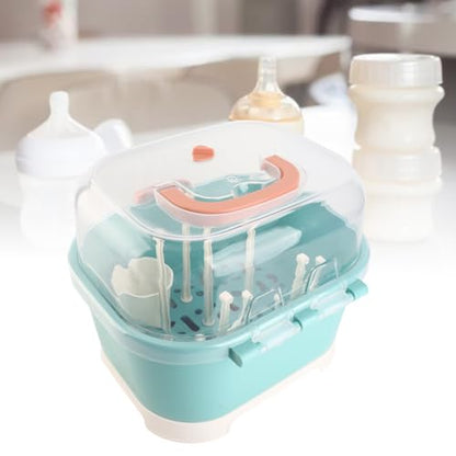 Ejoyous Baby Bottle Drying Rack Organizer, Nursing Bottle Storage Box, Compact Household Dust Proof Draining Thickened Plastic Bottle Holder Box for Home Travel (Green) - color: Green