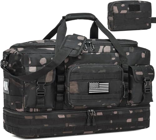 Tactical Duffle Bag - Gym Bag for Men with Shoe Compartment & Toiletry Bag - color: Black CM