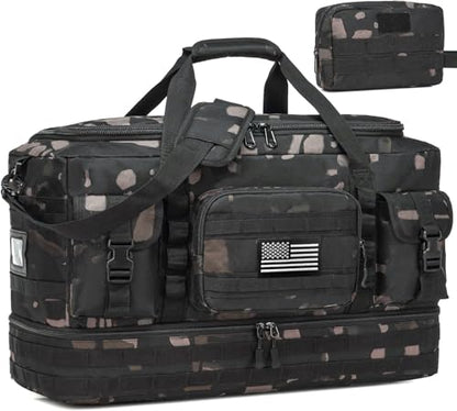 Tactical Duffle Bag - Gym Bag for Men with Shoe Compartment & Toiletry Bag - color: Black CM