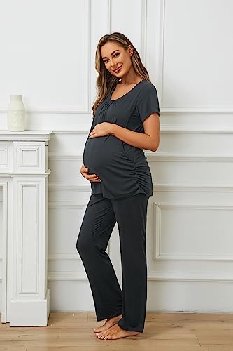 Smallshow Women's Maternity Nursing Pajamas - color: Dark Grey, size: Medium