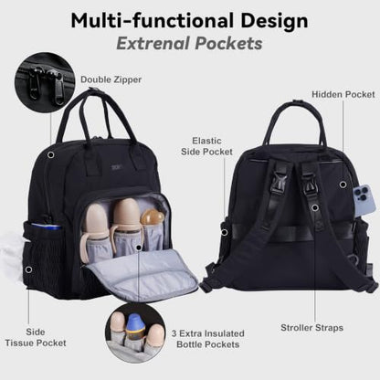Large Capacity Diaper Bag Backpack with Insulated Pockets,Black - color: Black