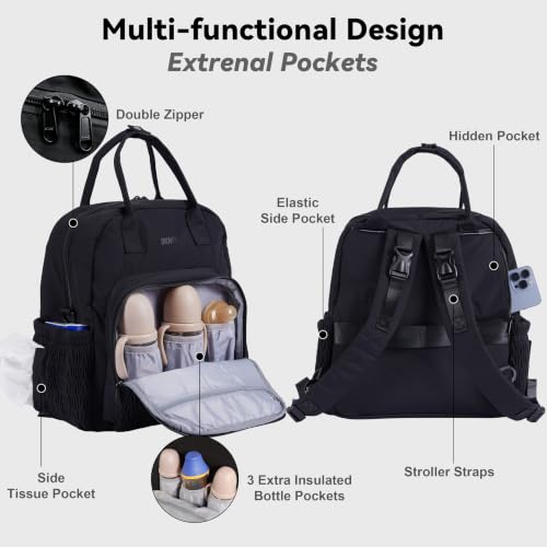 Large Capacity Diaper Bag Backpack with Insulated Pockets,Black - color: Black