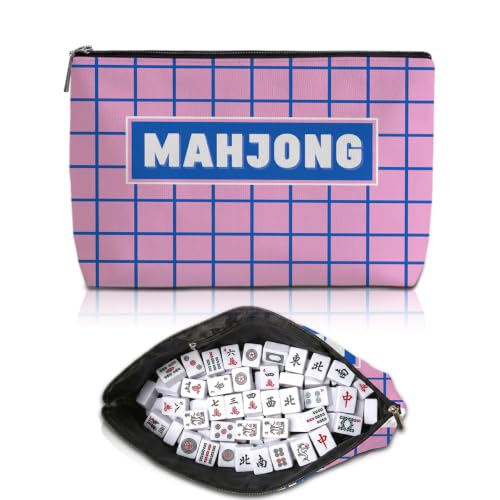Pink Blue Grid Mahjong Tile Bag Makeup Bag Gift for Women (Case Only) - color: Multicolor 1807