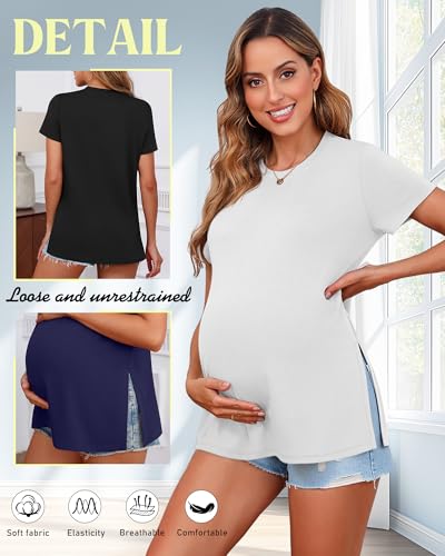Ficerd 3 Pack Women's Maternity T Shirts - color: Black, White, Navy Blue, size: X-Large