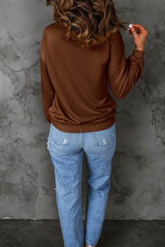PRETTYGARDEN Women's Casual Long Sleeve Sweatshirt Half Zip Pullover Tops - color: Brown, size: Small