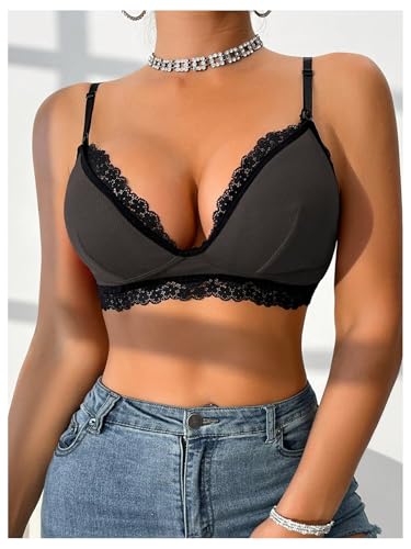 SHENHE Women's Lace Non-Padded Nursing Bras for Breastfeeding - color: Dark Grey, size: Large