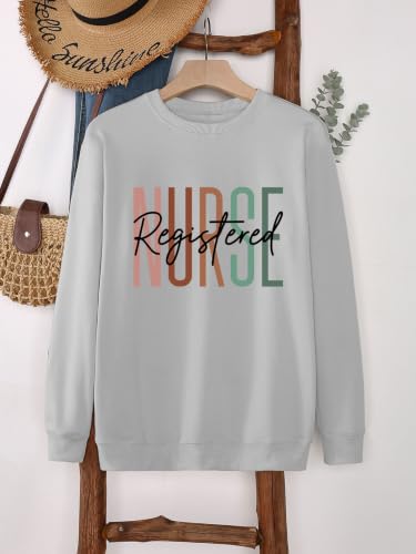 Registered Nurse Sweatshirt Women RN Nurse Life Crewneck Pullover - color: Grey, size: Large