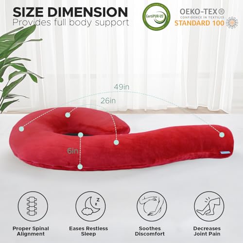 Body Pillow for Adults, Swan Shaped Pillow Insert for Sleeping, Red, 49 In - color: Red