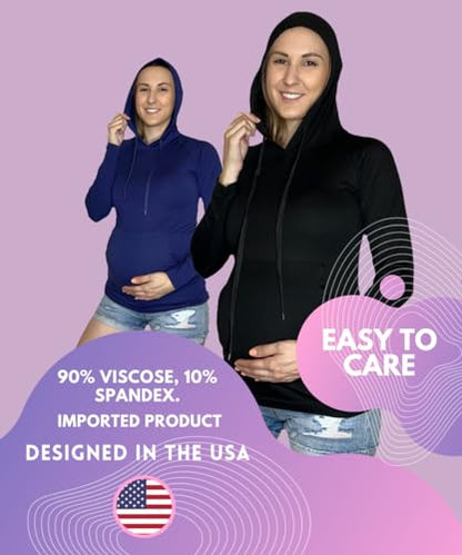 MISS POPULAR Womens Maternity Hoodie Ruched Side Long Sleeve Front Pocket Cozy Pregnancy Layering Sweatshirt - color: Olive, size: Medium