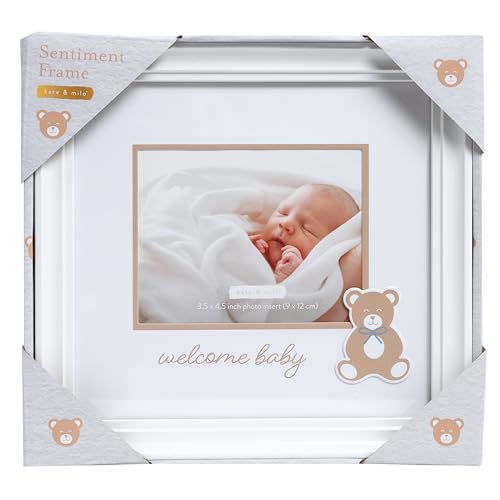 Kate & Milo Welcome Baby Photo Frame, Teddy Bear Design, White - color: Welcome Baby Teddy Bear Frame