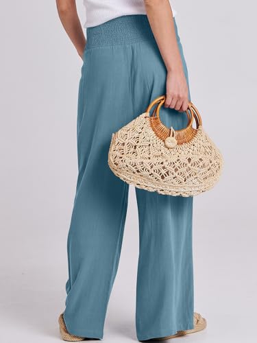 ANRABESS Women Linen Palazzo Wide Leg Pants with Pockets - color: Lake, size: Small